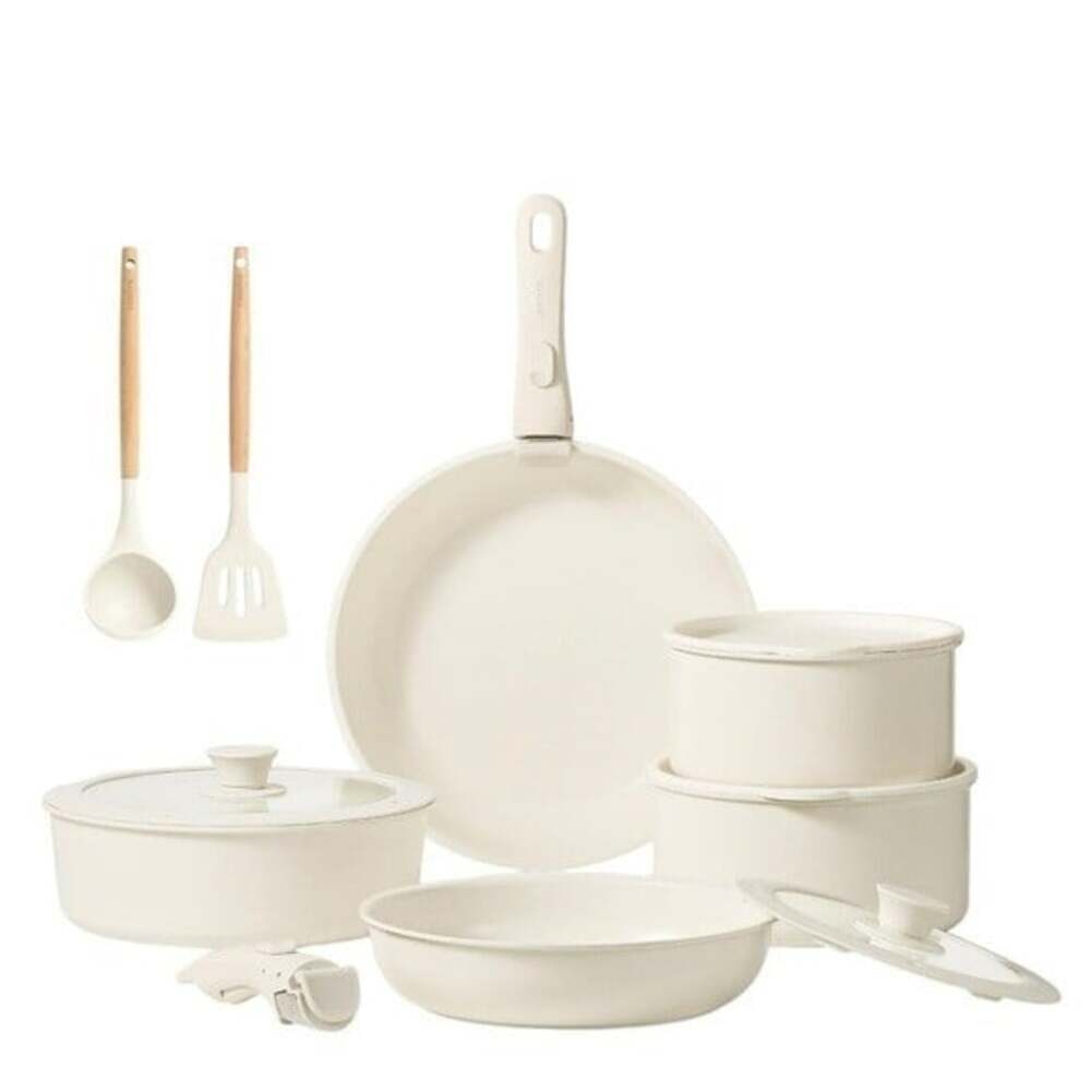 CAROTE 13-Piece  Ceramic White Nonstick Pots and Pans Cookware Set